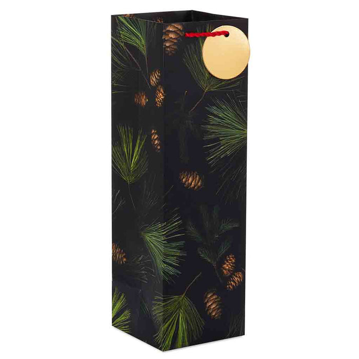 Hallmark : 13" Pine Boughs on Black Holiday Wine Gift Bag - Hallmark : 13" Pine Boughs on Black Holiday Wine Gift Bag