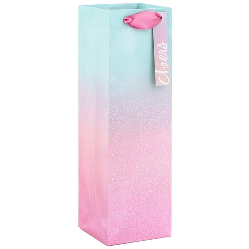 Hallmark : 13" Pink and Aqua Ombré Wine Bottle Gift Bag -