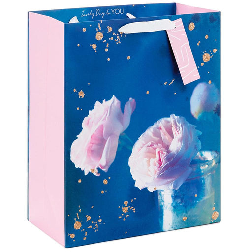 Hallmark : 13" Pink Peonies on Blue Large Gift Bag -
