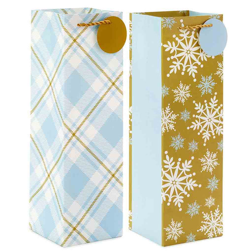 Hallmark : 13" Snowflakes and Plaid 2-Pack Wine Gift Bags - Hallmark : 13" Snowflakes and Plaid 2-Pack Wine Gift Bags