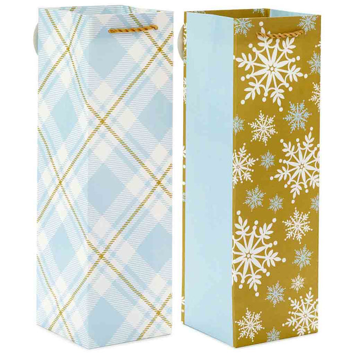 Hallmark : 13" Snowflakes and Plaid 2-Pack Wine Gift Bags - Hallmark : 13" Snowflakes and Plaid 2-Pack Wine Gift Bags