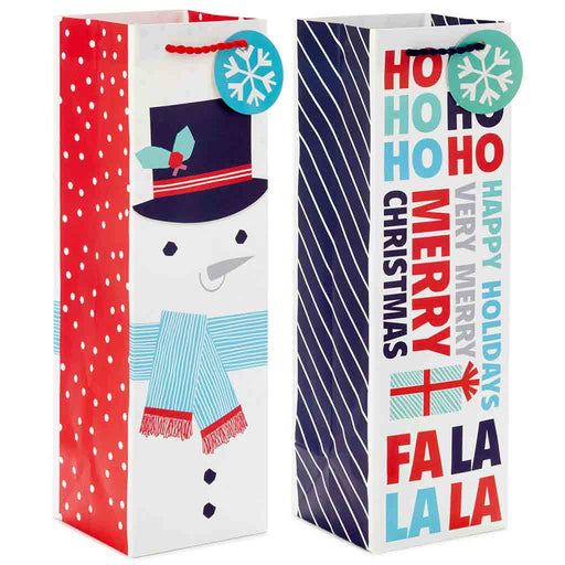 Hallmark : 13" Snowman and Merry Wishes 2-Pack Christmas Wine Gift Bags - Hallmark : 13" Snowman and Merry Wishes 2-Pack Christmas Wine Gift Bags