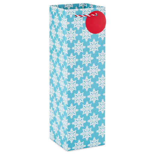 Hallmark : 13" Winter Snowflakes on Blue Wine Gift Bag - Hallmark : 13" Winter Snowflakes on Blue Wine Gift Bag