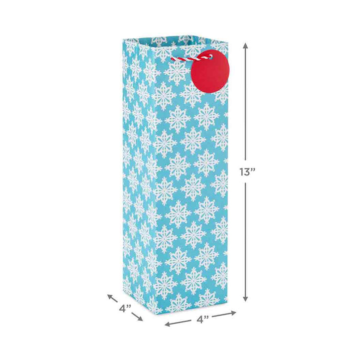 Hallmark : 13" Winter Snowflakes on Blue Wine Gift Bag - Hallmark : 13" Winter Snowflakes on Blue Wine Gift Bag