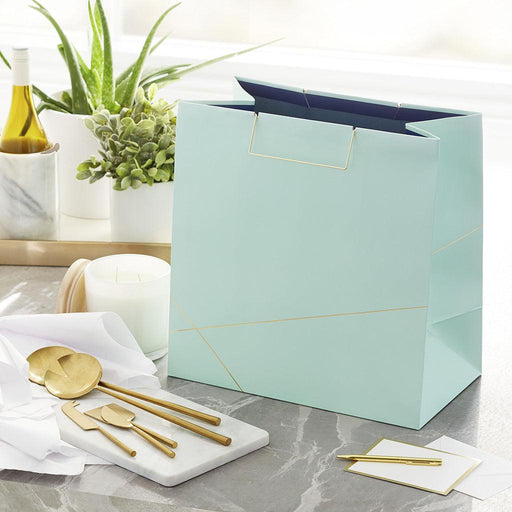 Hallmark : 15" Mint Green With Gold Extra-Deep Square Gift Bag -