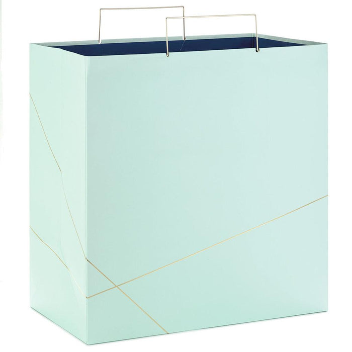 Hallmark : 15" Mint Green With Gold Extra-Deep Square Gift Bag -