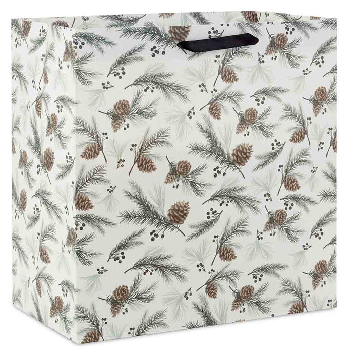 Hallmark : 15" Pinecones on White Extra-Deep Christmas Gift Bag - Hallmark : 15" Pinecones on White Extra-Deep Christmas Gift Bag