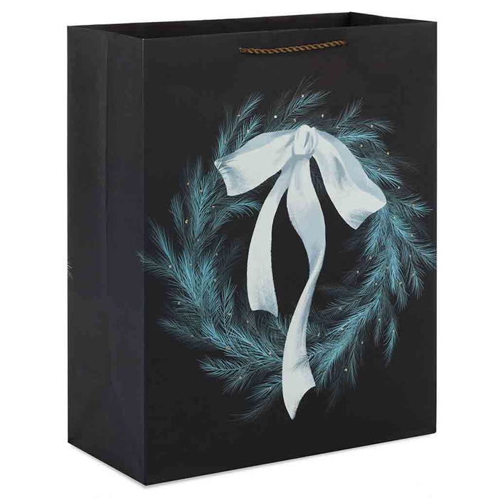 Hallmark : 15.5" Feathery Pine Wreath on Black Extra-Large Holiday Gift Bag - Hallmark : 15.5" Feathery Pine Wreath on Black Extra-Large Holiday Gift Bag