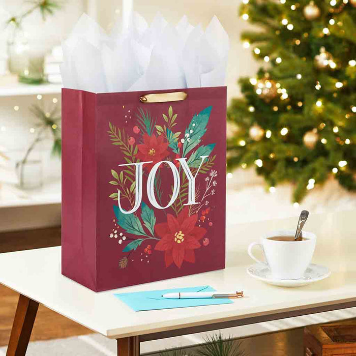 Hallmark : 15.5" Joy on Poinsettias Extra-Large Christmas Gift Bag - Hallmark : 15.5" Joy on Poinsettias Extra-Large Christmas Gift Bag