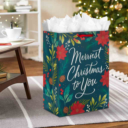 Hallmark : 20" Merriest Christmas With Poinsettias Jumbo Gift Bag - Hallmark : 20" Merriest Christmas With Poinsettias Jumbo Gift Bag