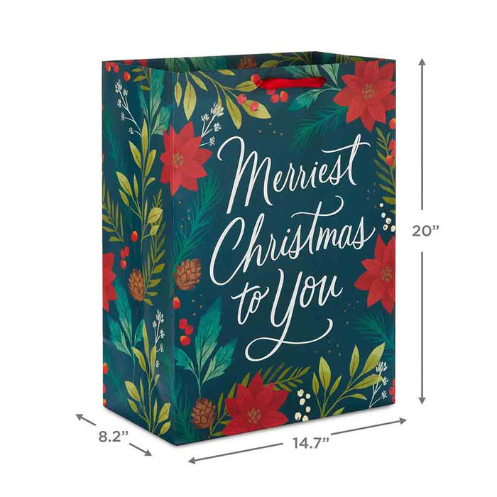 Hallmark : 20" Merriest Christmas With Poinsettias Jumbo Gift Bag - Hallmark : 20" Merriest Christmas With Poinsettias Jumbo Gift Bag