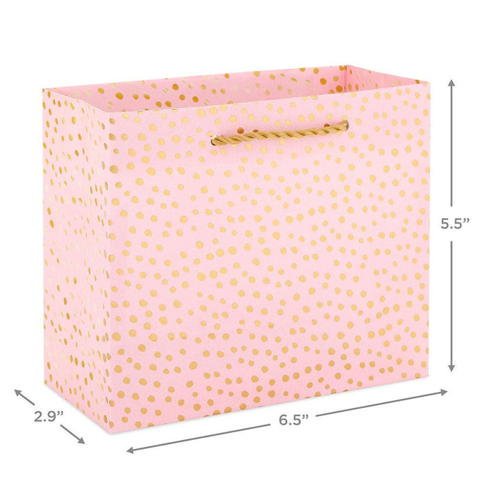 Hallmark : 5.5" Gold Dots on Pink Small Horizontal Gift Bag -