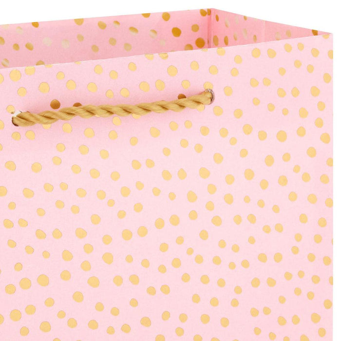 Hallmark : 5.5" Gold Dots on Pink Small Horizontal Gift Bag -