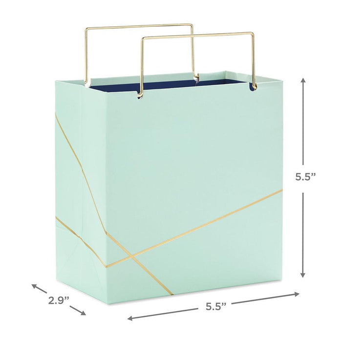 Hallmark : 5.5" Mint Green With Gold Small Square Gift Bag -