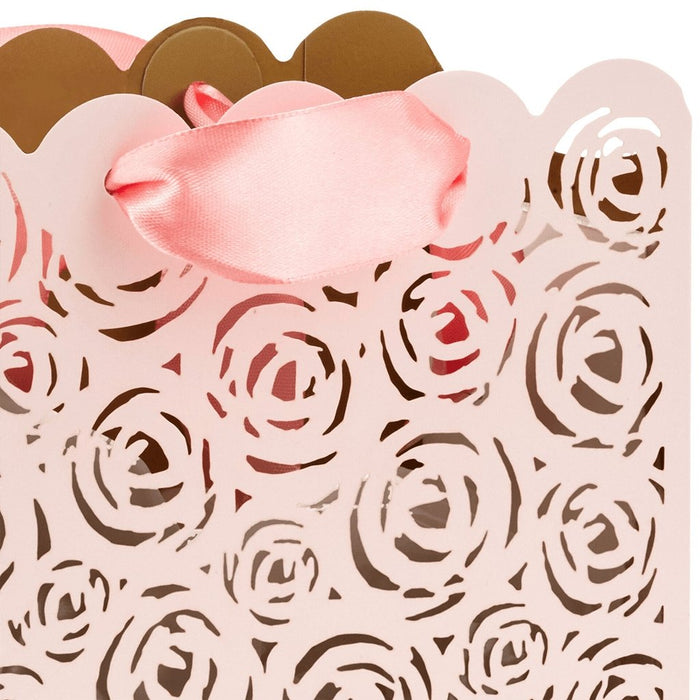 Hallmark : 5.5" Pink Laser-Cut Roses Small Square Gift Bag -