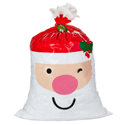 Hallmark : 56" Smiling Santa Giant Plastic Christmas Gift Bag With Tag and Tie - Hallmark : 56" Smiling Santa Giant Plastic Christmas Gift Bag With Tag and Tie - Annies Hallmark and Gretchens Hallmark, Sister Stores