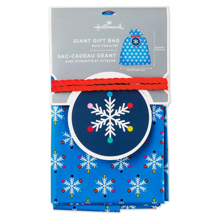 Hallmark : 56" Snowflakes on Blue Giant Plastic Holiday Gift Bag - Hallmark : 56" Snowflakes on Blue Giant Plastic Holiday Gift Bag - Annies Hallmark and Gretchens Hallmark, Sister Stores