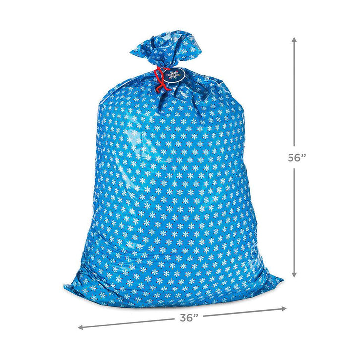 Hallmark : 56" Snowflakes on Blue Giant Plastic Holiday Gift Bag - Hallmark : 56" Snowflakes on Blue Giant Plastic Holiday Gift Bag - Annies Hallmark and Gretchens Hallmark, Sister Stores