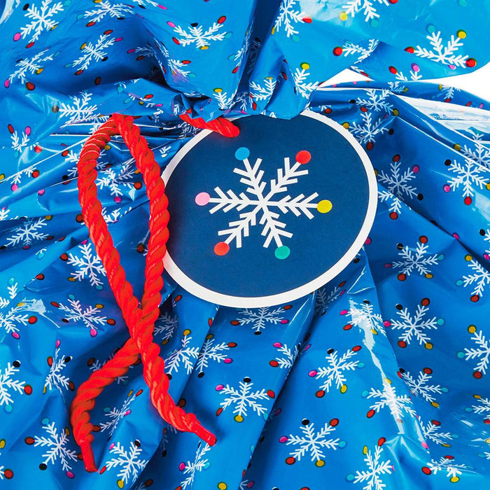 Hallmark : 56" Snowflakes on Blue Giant Plastic Holiday Gift Bag - Hallmark : 56" Snowflakes on Blue Giant Plastic Holiday Gift Bag - Annies Hallmark and Gretchens Hallmark, Sister Stores