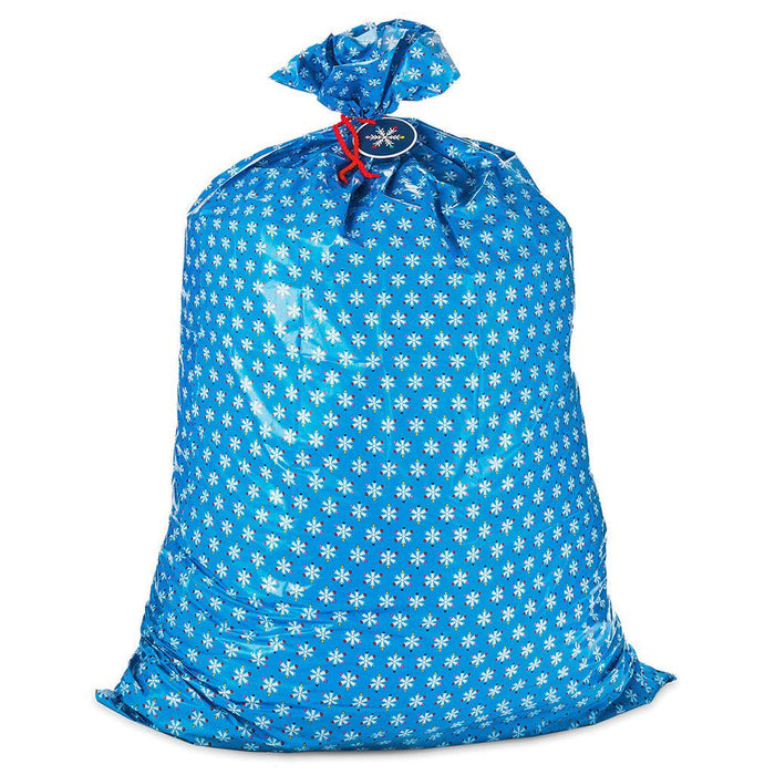 Hallmark : 56" Snowflakes on Blue Giant Plastic Holiday Gift Bag - Hallmark : 56" Snowflakes on Blue Giant Plastic Holiday Gift Bag - Annies Hallmark and Gretchens Hallmark, Sister Stores