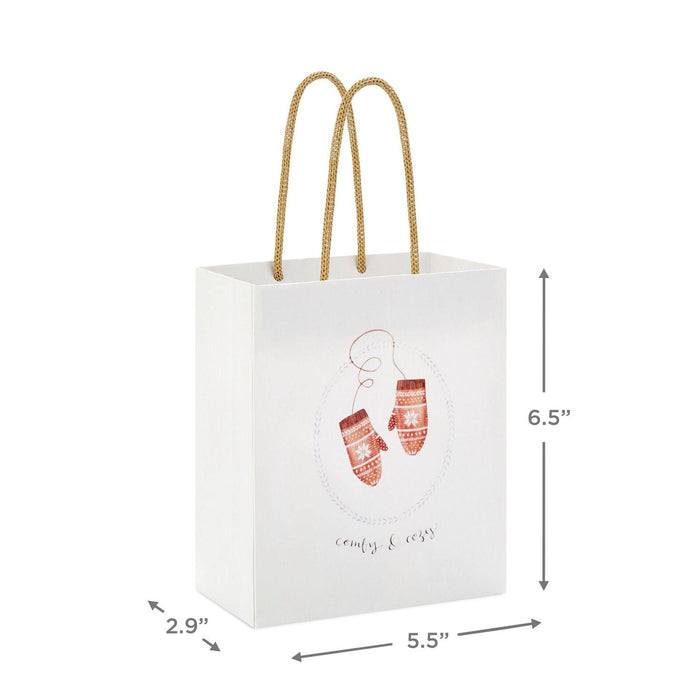 Hallmark : 6.5" Comfy & Cozy Mittens on White Small Gift Bag - Hallmark : 6.5" Comfy & Cozy Mittens on White Small Gift Bag - Annies Hallmark and Gretchens Hallmark, Sister Stores