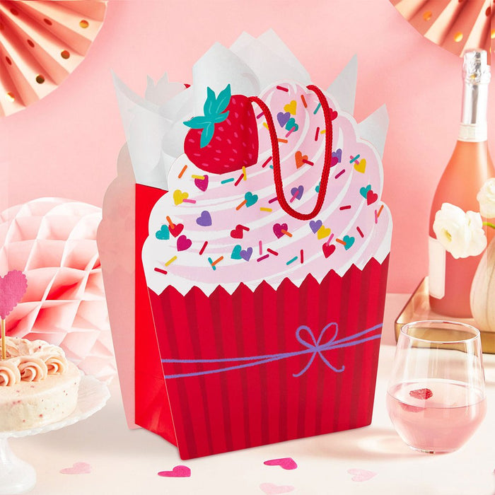 Hallmark : 6.5" Die-Cut Strawberry Cupcake Small Gift Bag - Hallmark : 6.5" Die-Cut Strawberry Cupcake Small Gift Bag
