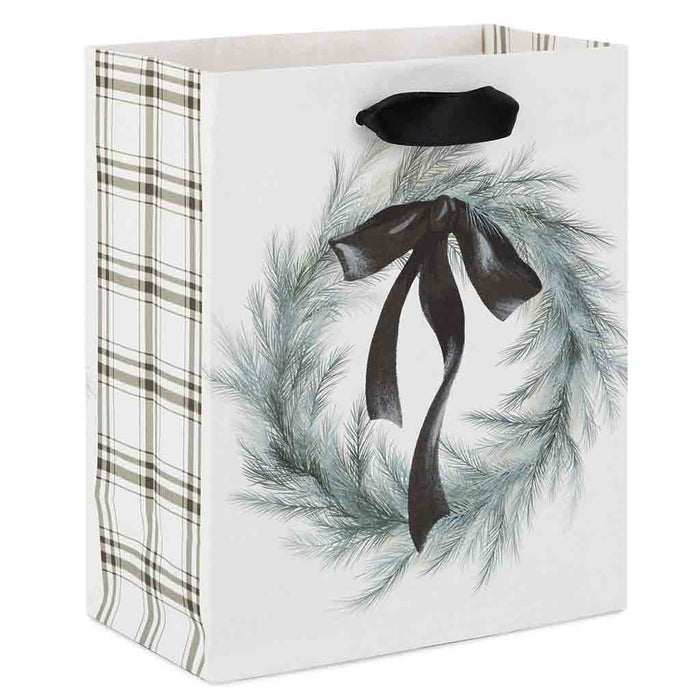 Hallmark : 6.5" Feathery Pine Wreath on White Small Holiday Gift Bag - Hallmark : 6.5" Feathery Pine Wreath on White Small Holiday Gift Bag