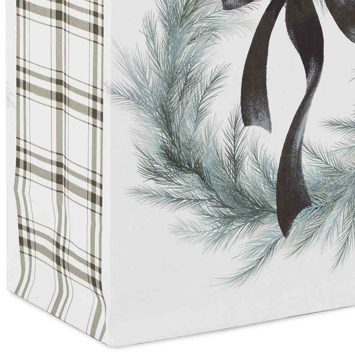 Hallmark : 6.5" Feathery Pine Wreath on White Small Holiday Gift Bag - Hallmark : 6.5" Feathery Pine Wreath on White Small Holiday Gift Bag