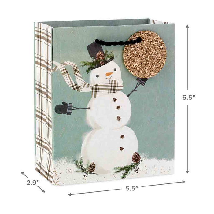 Hallmark : 6.5" Snowman on Gray Small Holiday Gift Bag - Hallmark : 6.5" Snowman on Gray Small Holiday Gift Bag