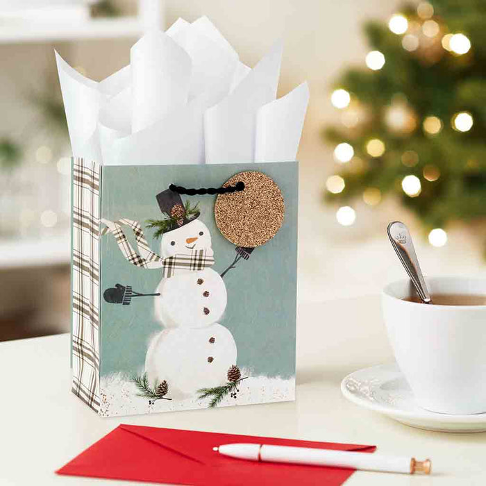 Hallmark : 6.5" Snowman on Gray Small Holiday Gift Bag - Hallmark : 6.5" Snowman on Gray Small Holiday Gift Bag