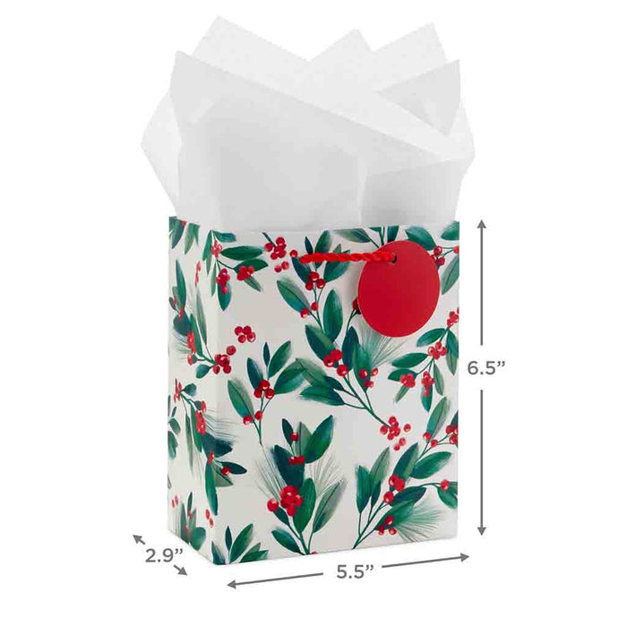 Hallmark : 6.5" Winter Greenery Small Christmas Gift Bag With Tissue Paper - Hallmark : 6.5" Winter Greenery Small Christmas Gift Bag With Tissue Paper