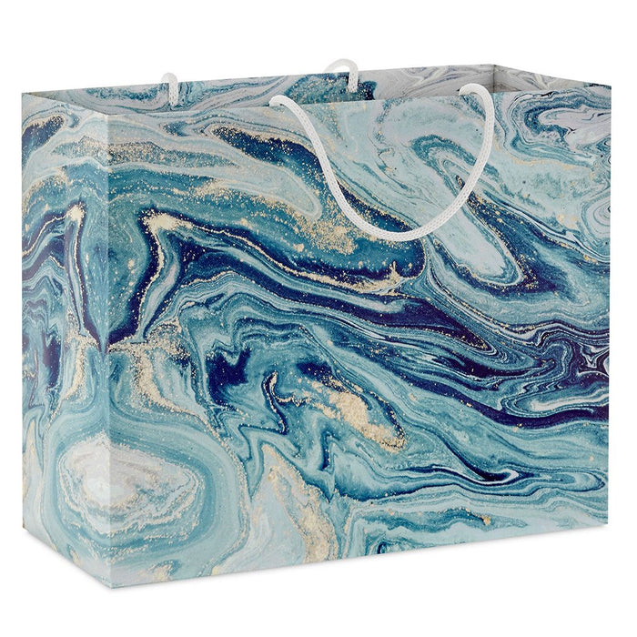 Hallmark : 7.7" Blue, Green and Gold Marbled Medium Horizontal Gift Bag - Hallmark : 7.7" Blue, Green and Gold Marbled Medium Horizontal Gift Bag