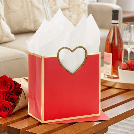 Hallmark : 7.7" Gold Heart Handle Medium Red Square Gift Bag - Hallmark : 7.7" Gold Heart Handle Medium Red Square Gift Bag - Annies Hallmark and Gretchens Hallmark, Sister Stores