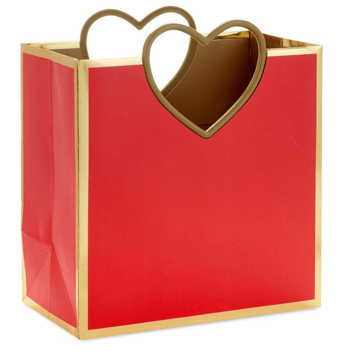 Hallmark : 7.7" Gold Heart Handle Medium Red Square Gift Bag - Hallmark : 7.7" Gold Heart Handle Medium Red Square Gift Bag - Annies Hallmark and Gretchens Hallmark, Sister Stores