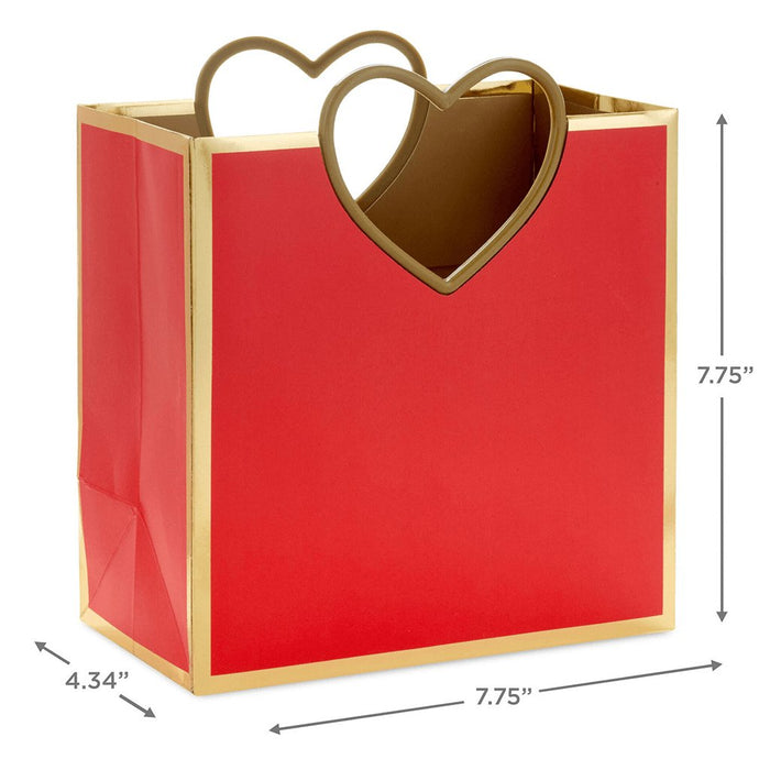 Hallmark : 7.7" Gold Heart Handle Medium Red Square Gift Bag - Hallmark : 7.7" Gold Heart Handle Medium Red Square Gift Bag - Annies Hallmark and Gretchens Hallmark, Sister Stores