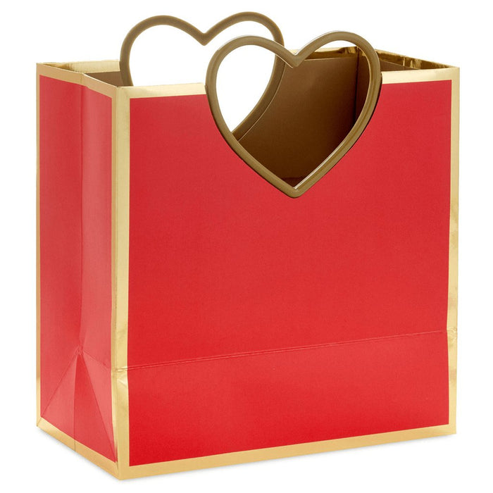 Hallmark : 7.7" Gold Heart Handle Medium Red Square Gift Bag - Hallmark : 7.7" Gold Heart Handle Medium Red Square Gift Bag - Annies Hallmark and Gretchens Hallmark, Sister Stores