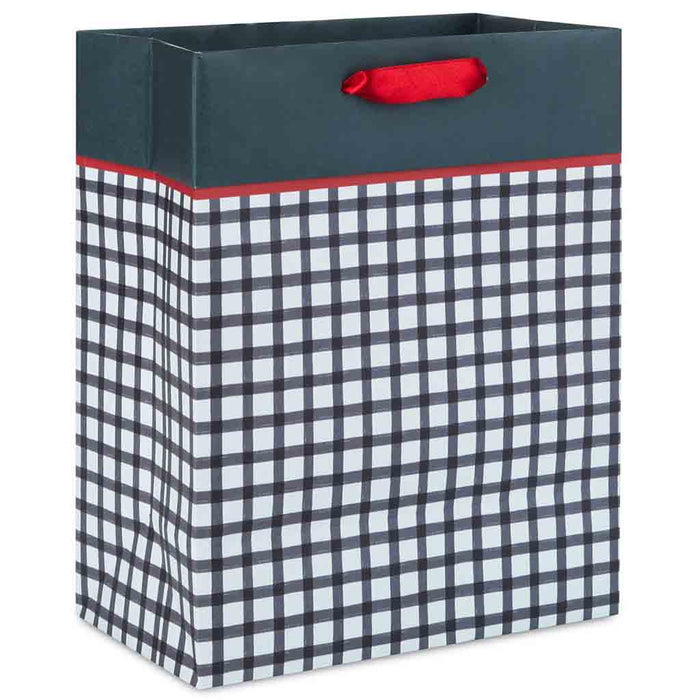 Hallmark : 9.6" Black and White Check Medium Holiday Gift Bag - Hallmark : 9.6" Black and White Check Medium Holiday Gift Bag