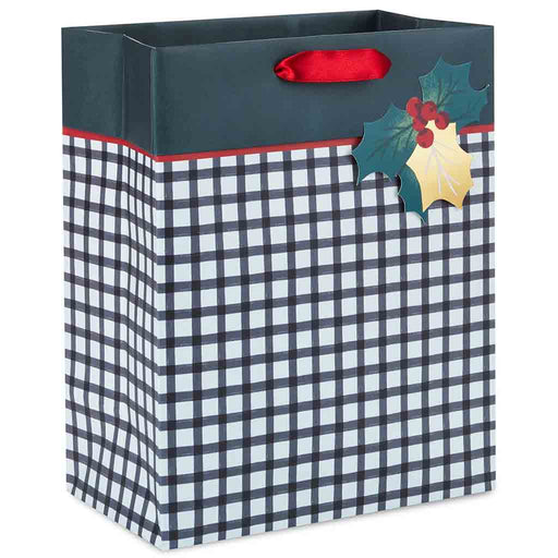 Hallmark : 9.6" Black and White Check Medium Holiday Gift Bag - Hallmark : 9.6" Black and White Check Medium Holiday Gift Bag