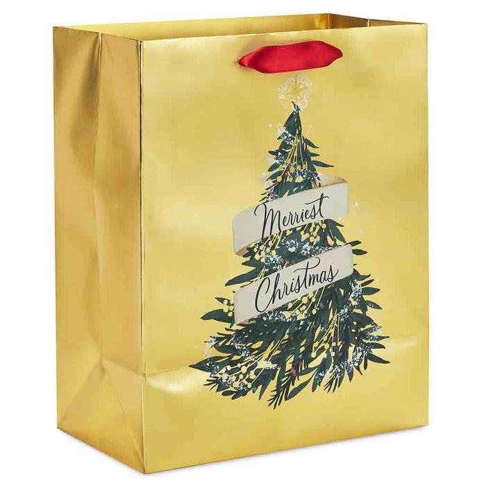 Hallmark : 9.6" Evergreen on Gold Metallic Medium Christmas Gift Bag - Hallmark : 9.6" Evergreen on Gold Metallic Medium Christmas Gift Bag