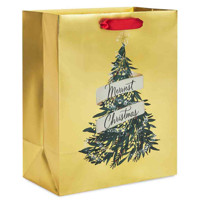 Hallmark : 9.6" Evergreen on Gold Metallic Medium Christmas Gift Bag - Hallmark : 9.6" Evergreen on Gold Metallic Medium Christmas Gift Bag