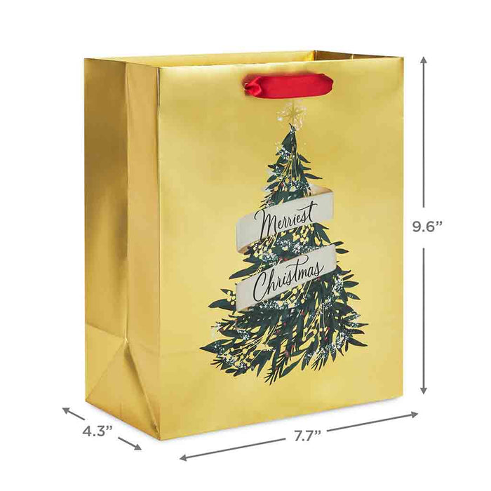 Hallmark : 9.6" Evergreen on Gold Metallic Medium Christmas Gift Bag - Hallmark : 9.6" Evergreen on Gold Metallic Medium Christmas Gift Bag