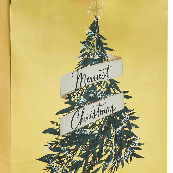 Hallmark : 9.6" Evergreen on Gold Metallic Medium Christmas Gift Bag - Hallmark : 9.6" Evergreen on Gold Metallic Medium Christmas Gift Bag