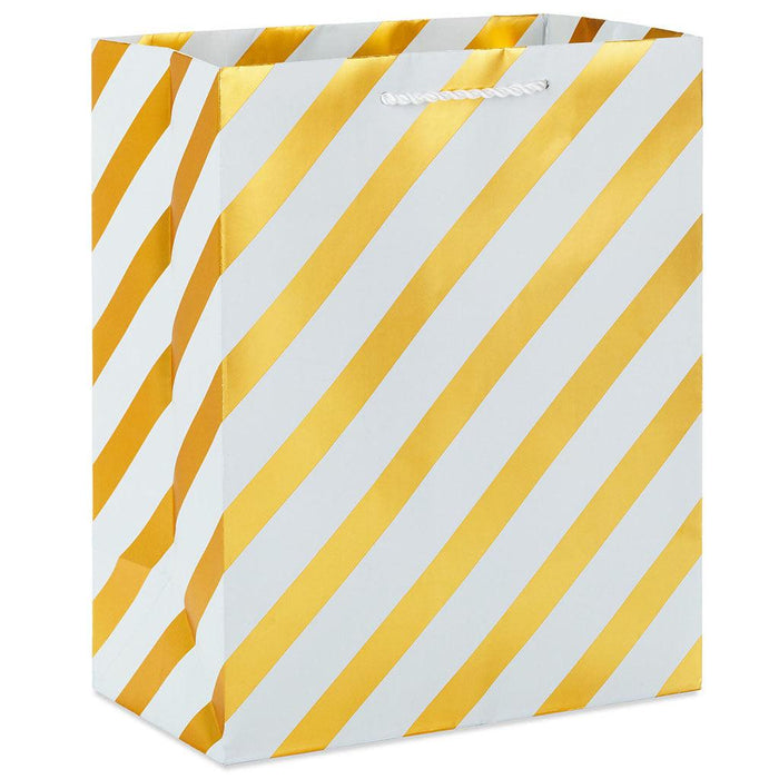 Hallmark : 9.6" Gold and White Diagonal Stripes Gift Bag -