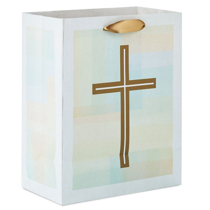 Hallmark : 9.6" Gold Cross on Pastel Medium Gift Bag - Hallmark : 9.6" Gold Cross on Pastel Medium Gift Bag