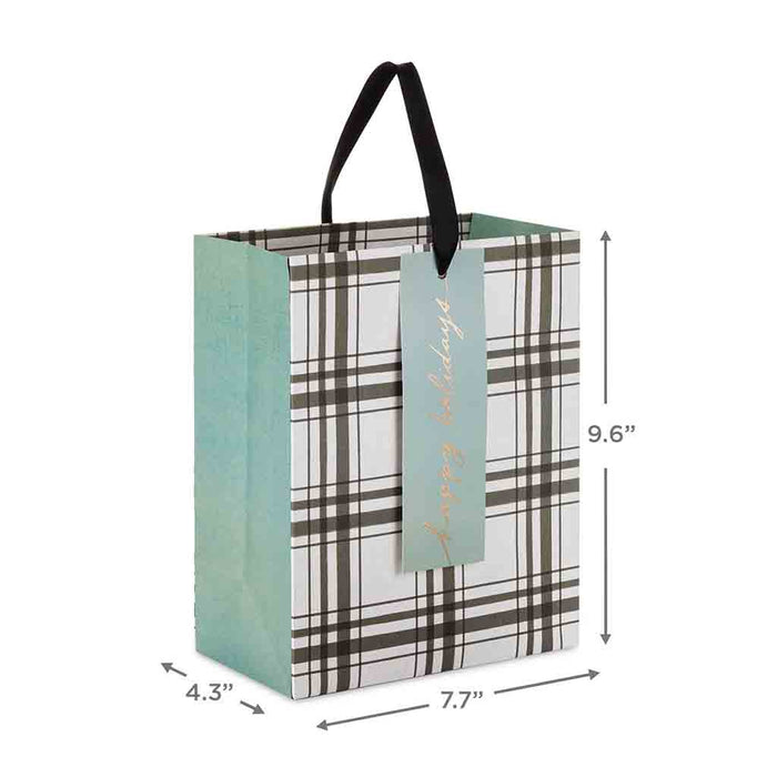 Hallmark : 9.6" Gray and White Plaid Medium Holiday Gift Bag - Hallmark : 9.6" Gray and White Plaid Medium Holiday Gift Bag