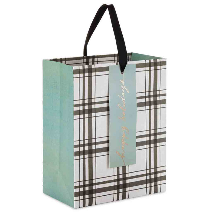 Hallmark : 9.6" Gray and White Plaid Medium Holiday Gift Bag - Hallmark : 9.6" Gray and White Plaid Medium Holiday Gift Bag