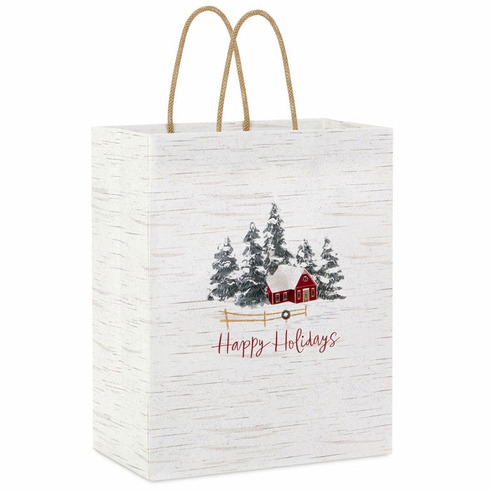 Hallmark : 9.6" Happy Holidays Red House on Birch Medium Gift Bag - Hallmark : 9.6" Happy Holidays Red House on Birch Medium Gift Bag - Annies Hallmark and Gretchens Hallmark, Sister Stores