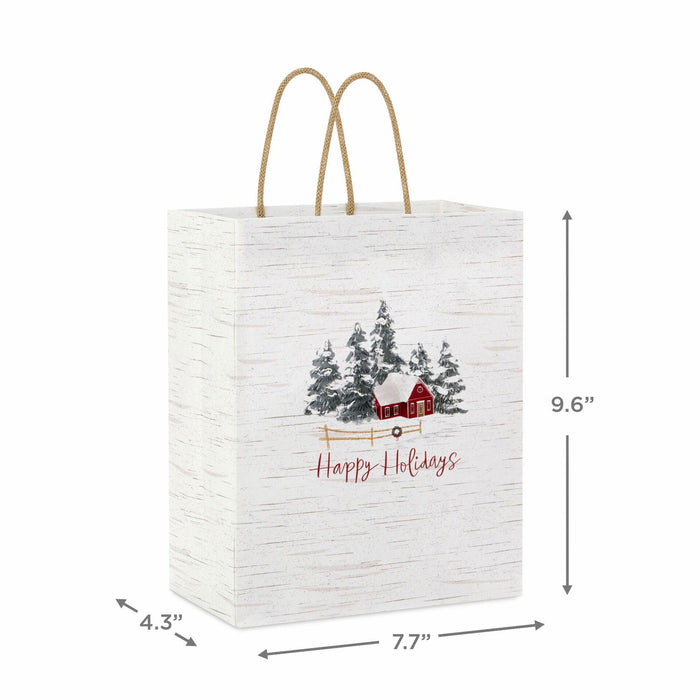 Hallmark : 9.6" Happy Holidays Red House on Birch Medium Gift Bag - Hallmark : 9.6" Happy Holidays Red House on Birch Medium Gift Bag - Annies Hallmark and Gretchens Hallmark, Sister Stores