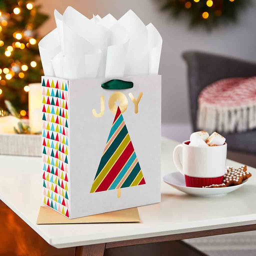Hallmark : 9.6" Joy Striped Tree Medium Christmas Gift Bag - Hallmark : 9.6" Joy Striped Tree Medium Christmas Gift Bag