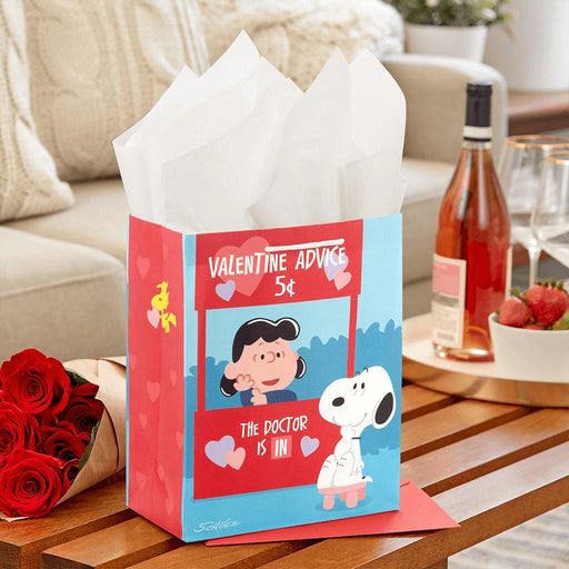 Hallmark : 9.6" Peanuts® Snoopy and Lucy Medium Valentine's Day Gift Bag -